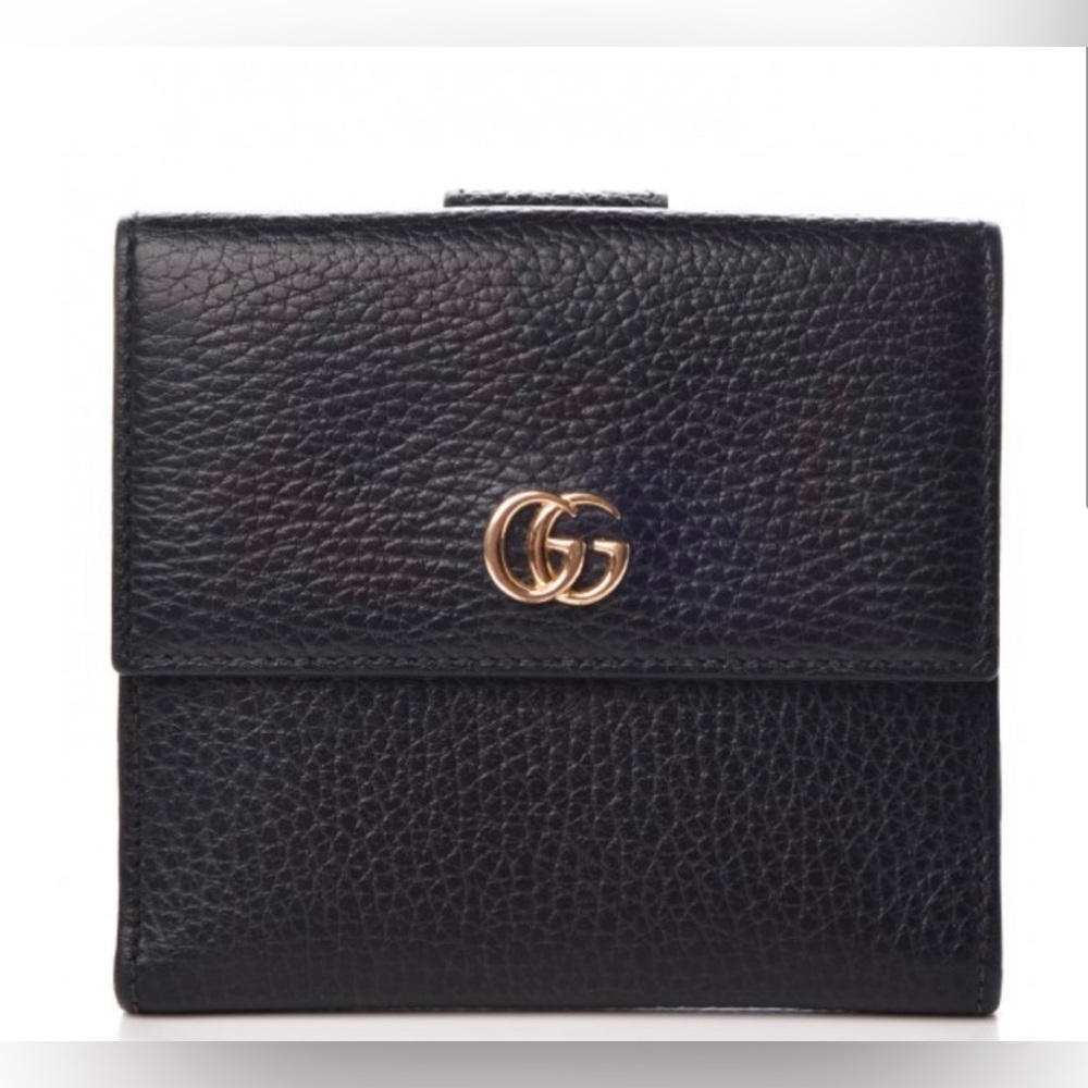 GUCCI Dollar Calfskin Double G French Flap Wallet Black